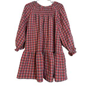 Zara girls dress size 4-5Y Smocked Long Sleeve Holiday Dress Plaid Red Gray‎